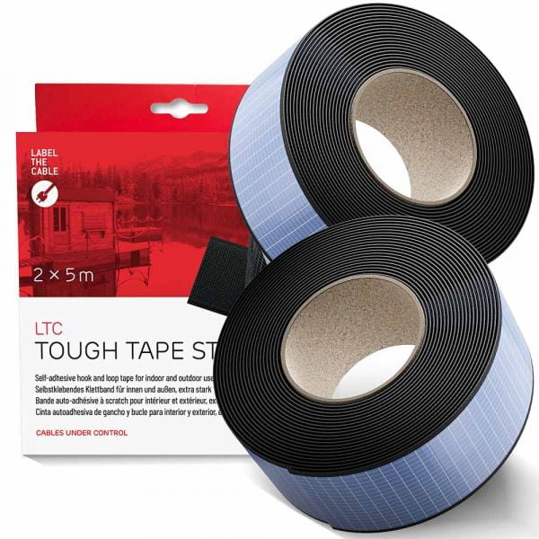 LTC Tough Tape Strap | Selbstklebende Klettbandrolle, schwarz, 5 Meter, 50mm Durchmesser (LTC 1610-5-50)