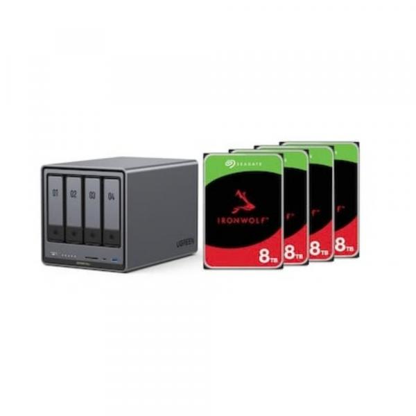 Ugreen NASync DXP4800 Plus NAS System 4-Bay incluyendo 4x Seagate IronWolf ST8000VN002 8 - Servidor de almacenamiento