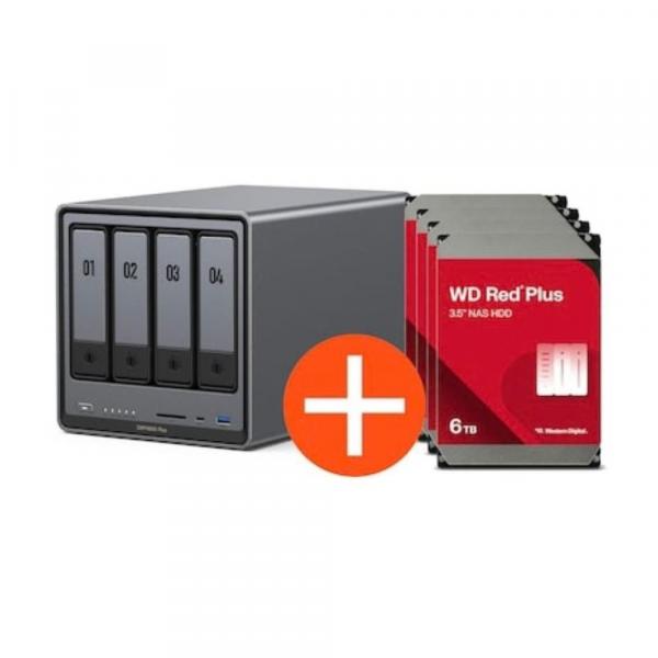 Système NAS Ugreen DXP4800 Plus NAS 4-Bays incluant un disque dur WD60EFPX WD 4x - 6 - Serveur de stockage