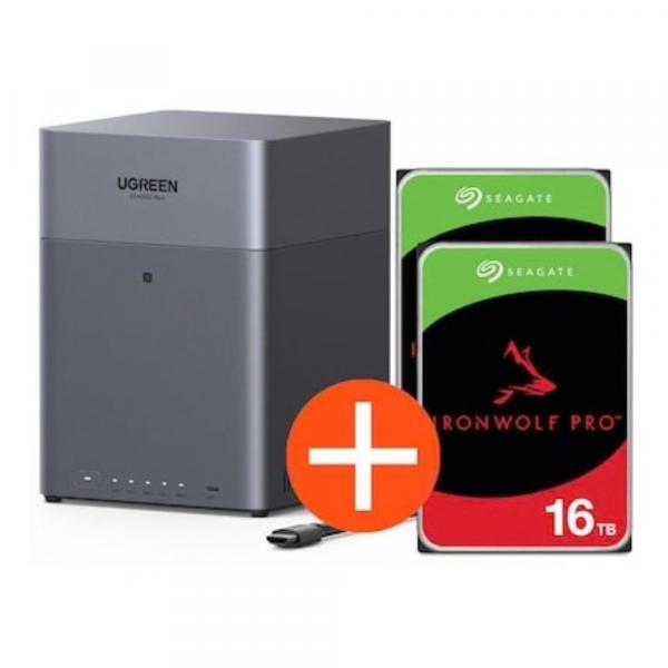 Ugreen NASync DH4300 Plus Sistema NAS 4-Bay inclusi 2x Seagate IronWolf ST16000NT001 16 - Server di Storage