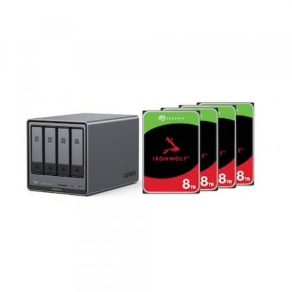 Ugreen NASync DXP4800 Plus NAS System 4-Bay incluyendo 4x Seagate IronWolf ST8000VN004 8 - Servidor de almacenamiento